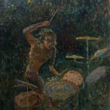 Pintura intitulada "Drummer - expression" por Yuriy Piskunov, Obras de arte originais, Óleo