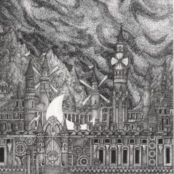 Disegno intitolato "Wind castle (impres…" da Antoine Aizier, Opera d'arte originale, Inchiostro