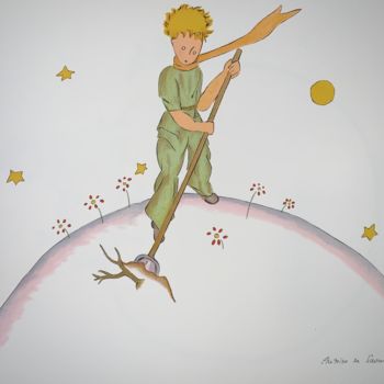 Obrazy i ryciny zatytułowany „Le Petit Prince Sur…” autorstwa Antoine De Saint-Exupéry, Oryginalna praca, Litografia
