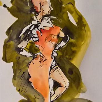 Drawing titled "La dame au collier…" by Antoine Faure, Original Artwork, Ink