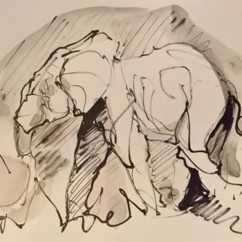 Pittura intitolato "Etude éléphant 10" da Antoine Faure, Opera d'arte originale, Inchiostro