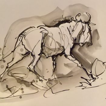 Painting titled "Etude gnou-30" by Antoine Faure, Original Artwork, Ink