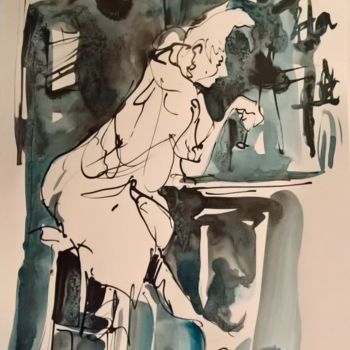 Drawing titled "Fin de soirée 8" by Antoine Faure, Original Artwork, Ink