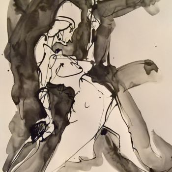 Painting titled "Walking under the r…" by Antoine Faure, Original Artwork, Ink