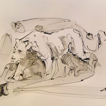 Peinture intitulée "Etude Lionne 55" par Antoine Faure, Œuvre d'art originale, Encre