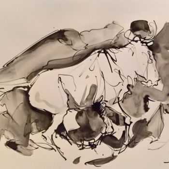Peinture intitulée "Les foulées du gnou…" par Antoine Faure, Œuvre d'art originale, Encre