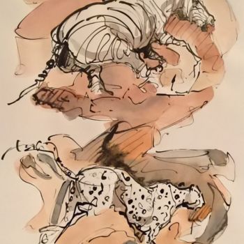Peinture intitulée "Etude zèbre et guèp…" par Antoine Faure, Œuvre d'art originale, Encre