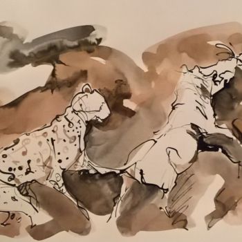 Painting titled "L'attaque 80" by Antoine Faure, Original Artwork, Ink