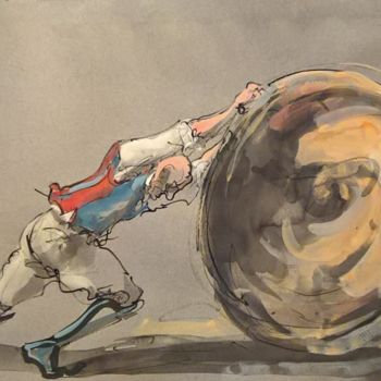 Malerei mit dem Titel "20 la round balle" von Antoine Faure, Original-Kunstwerk, Gouache