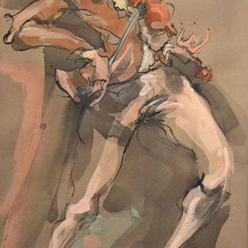 Pittura intitolato "7 le coup d'archet" da Antoine Faure, Opera d'arte originale, Gouache