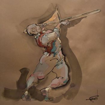 Картина под названием "31 Le trombonne" - Antoine Faure, Подлинное произведение искусства, Гуашь