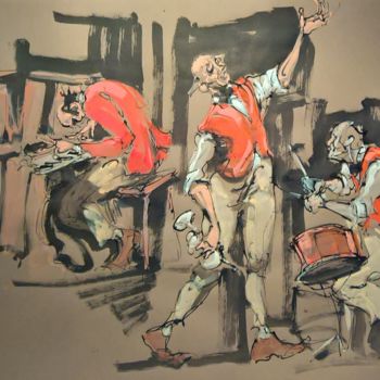 Peinture intitulée "45 Etude jazz" par Antoine Faure, Œuvre d'art originale, Gouache