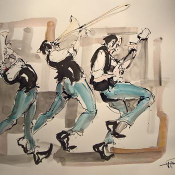 Schilderij getiteld "62 Etude jazz" door Antoine Faure, Origineel Kunstwerk, Inkt