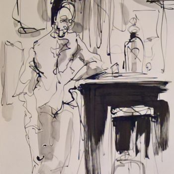 Peinture intitulée "5 Le solitaire au c…" par Antoine Faure, Œuvre d'art originale, Encre