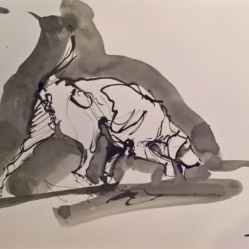 Рисунок под названием "3 Etude de chiens d…" - Antoine Faure, Подлинное произведение искусства, Чернила