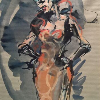 Painting titled "91 Femme aux cheveu…" by Antoine Faure, Original Artwork, Gouache