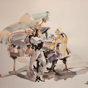 Painting titled "212 Etude jazz" by Antoine Faure, Original Artwork, Gouache