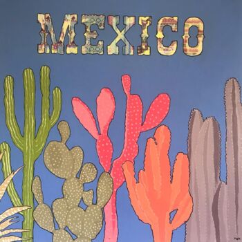 Painting titled "Cactus 1" by Antoine Maume, Original Artwork, Acrylic Mounted on Wood Stretcher frame