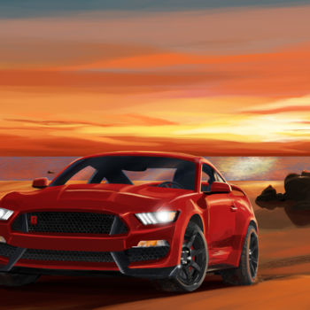 Digital Arts titled "Shelby GT350" by Antoine Mouton, Original Artwork, Digital Painting