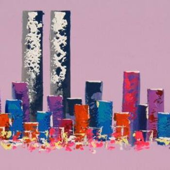 Peinture intitulée "Twin Tower Pink Sto…" par Antoine Renault, Œuvre d'art originale