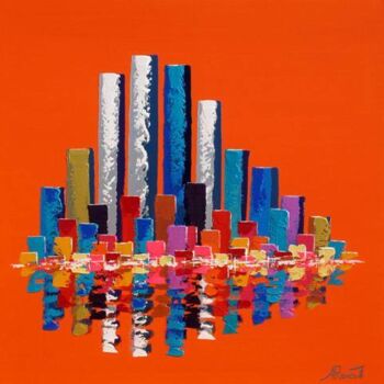 Pintura intitulada "Towers Orange Zone" por Antoine Renault, Obras de arte originais