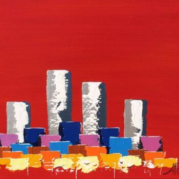 Peinture intitulée "Magenta Twin Towers…" par Antoine Renault, Œuvre d'art originale