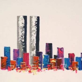 Painting titled "Twin Tower White St…" by Antoine Renault, Original Artwork