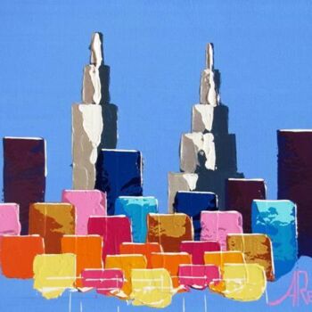 Painting titled "Dual Towers" by Antoine Renault, Original Artwork