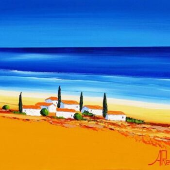 Peinture intitulée "Village en rivage e…" par Antoine Renault, Œuvre d'art originale