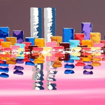 Painting titled "Pink Twin Towers Sk…" by Antoine Renault, Original Artwork