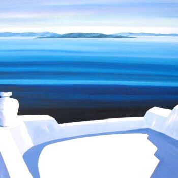 Painting titled "Vue sur mer à Santo…" by Antoine Renault, Original Artwork