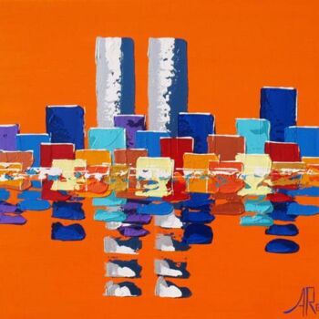 Painting titled "Orange Skyline" by Antoine Renault, Original Artwork