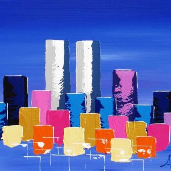 Painting titled "Twin Towers Cobal" by Antoine Renault, Original Artwork