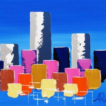 Pintura intitulada "Cobalt-Pink Towers" por Antoine Renault, Obras de arte originais