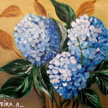 Painting titled "Hortensia azul" by Antoine Silveira, Original Artwork, Acrylic