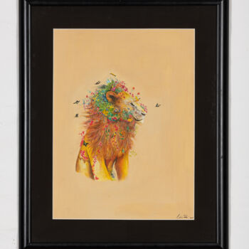 Drawing titled "hippie lion" by Antoine Talon, Original Artwork, Pastel