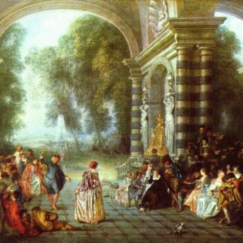 Painting titled "Les Plaisirs du bal" by Antoine Watteau, Original Artwork, Oil