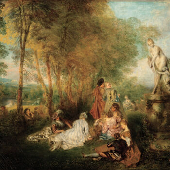 Schilderij getiteld "La fête de l'amour" door Antoine Watteau, Origineel Kunstwerk, Olie
