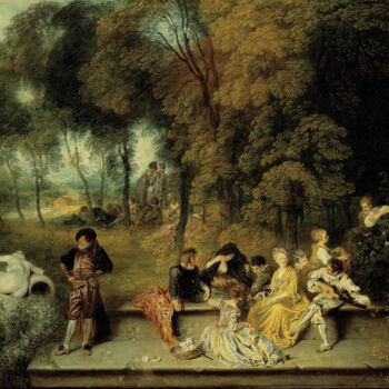 Schilderij getiteld "Les plaisirs de l'a…" door Antoine Watteau, Origineel Kunstwerk, Olie