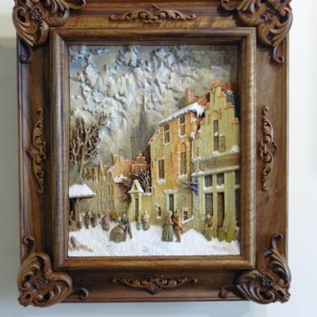 Escultura intitulada "People at snowy str…" por Anton Bedletskii, Obras de arte originais, Madeira