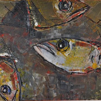Painting titled "Sprats" by Anton Carduus, Original Artwork, Oil Mounted on Wood Stretcher frame