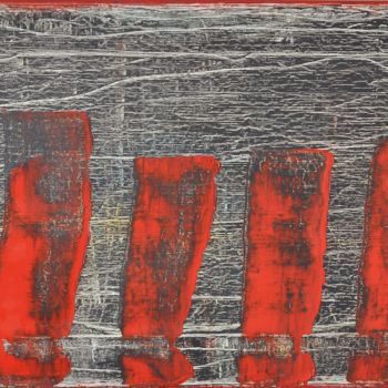 Pintura titulada "Red fence" por Anton Carduus, Obra de arte original, Oleo Montado en Bastidor de camilla de madera