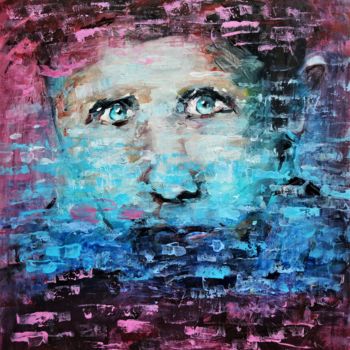 Painting titled "Portrait of neighbo…" by Anton Rakun, Original Artwork, Acrylic Mounted on Wood Stretcher frame