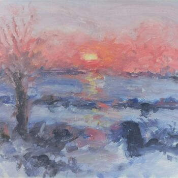 Peinture intitulée "Winter sunset" par Anton Rakun, Œuvre d'art originale, Acrylique