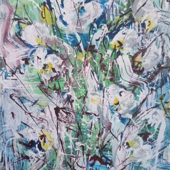 Painting titled "Blue&White orchids" by Anton Rakun, Original Artwork, Acrylic