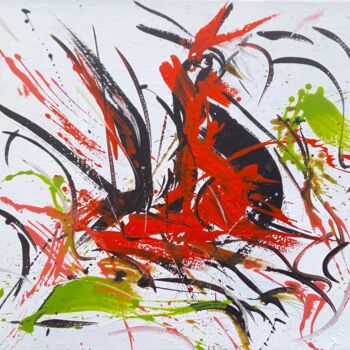 Painting titled "Red rooster" by Anton Rakun, Original Artwork, Acrylic