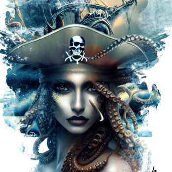 Arte digitale intitolato "Women Pirates 05 +…" da Antón Uxío, Opera d'arte originale, Pittura digitale Montato su Plexiglass