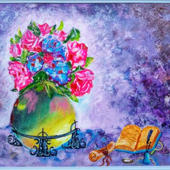 Pittura intitolato "vase vintage, fleur…" da Anton Zapotochnyi, Opera d'arte originale, Acrilico Montato su Altro pannello r…