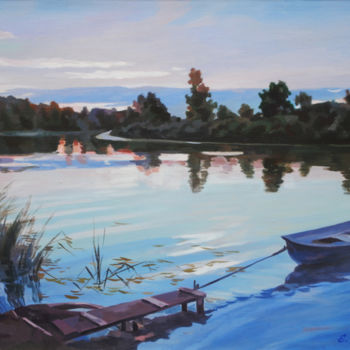Pintura titulada "Еvening on the river" por Anton Skurikhin, Obra de arte original, Oleo