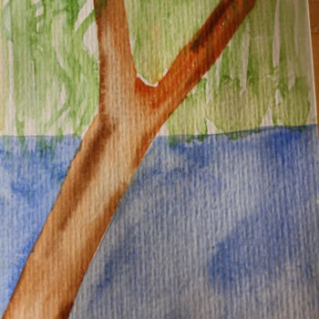 Peinture intitulée "albero-con-lago.jpg" par Antonella Caione, Œuvre d'art originale, Gouache